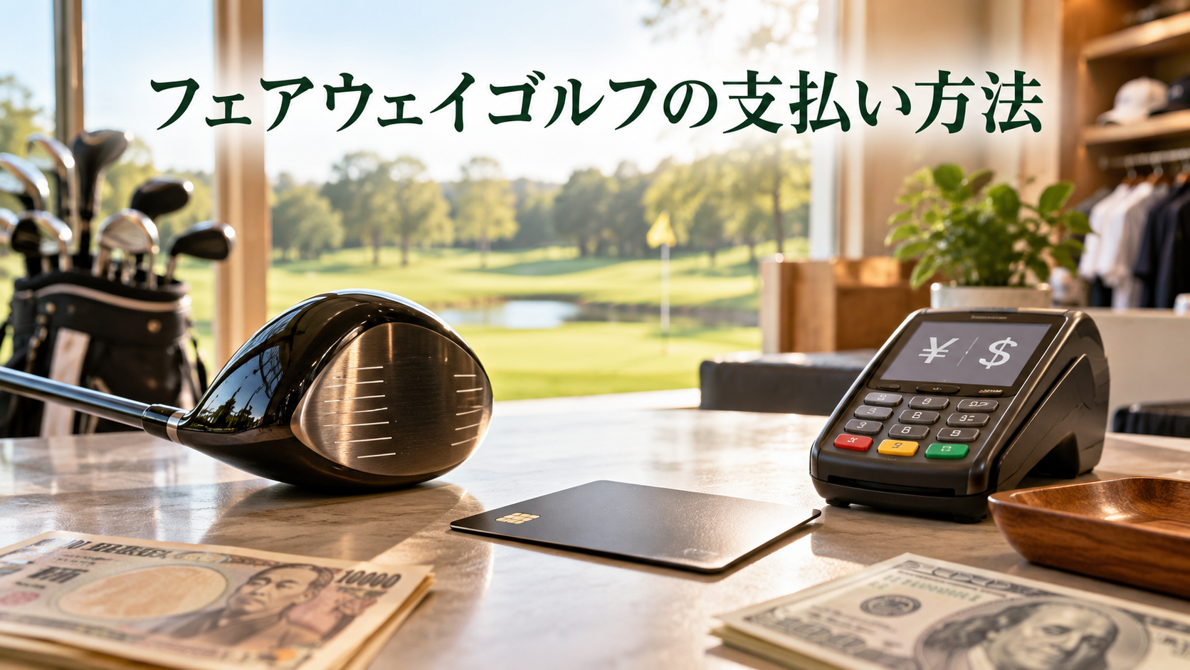 フェアウェイゴルフの支払い方法！日本円・米ドル決済と為替の注意点の結論を示す実写風イメージ