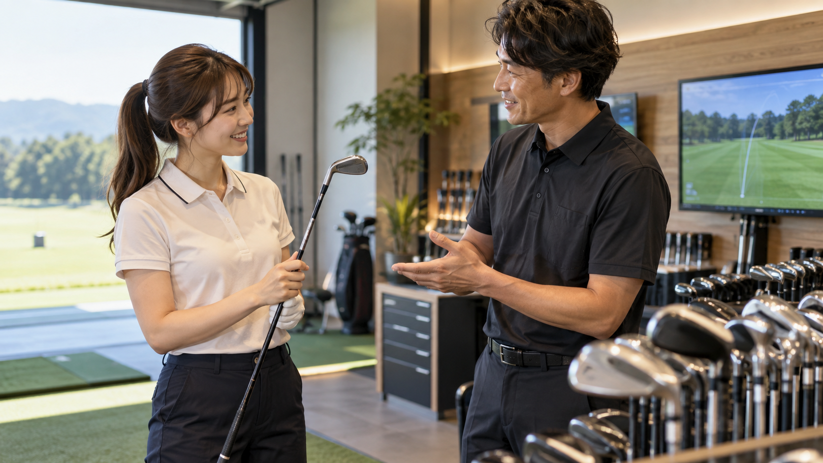 ヘッドとシャフトを順に絞るを示す実写風イメージ